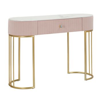 Consola, Mauro Ferretti, Montpellier, 100 x 40 x 75 cm, fier/lemn/piele ecologica, roz/auriu/alb