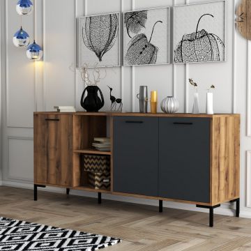 Consola, Mezza, Aurora, 180 x 80 x 45 cm, pal melaminat, nuc/antracit