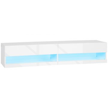 HOMCOM Dulap pentru Televizor Suspendat cu Luciu Intens pentru Televizoare de pana la 65” cu Lumini LED, Alb | Aosom Romania