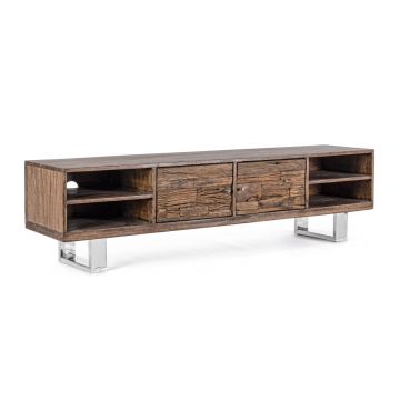 Comoda TV Stanton, Bizzotto, 175x40x45 cm, lemn de mango/lemn reciclat/inox