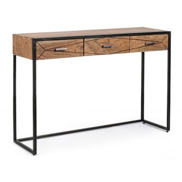 Consola cu 3 sertare Egon, Bizzotto, 115x35x80 cm, otel/lemn de salcam