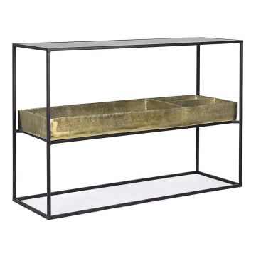 Consola Mavila, Bizzotto, 117x40x85 cm, otel/sticla temperata/aluminiu placat cu alama