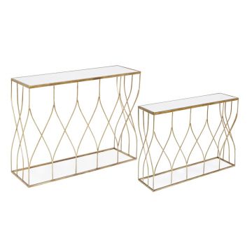 Set 2 console Elenor, Bizzotto, 104 x 33 x 79 cm, otel/sticla, auriu