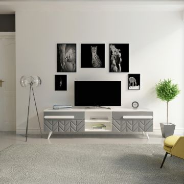Comoda TV, Avva Home, Edih, 160x43.6x29.5 cm, Antracit/Alb