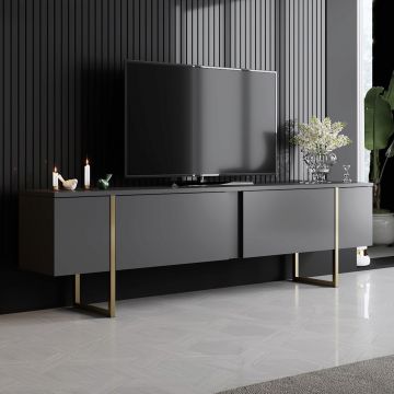 Comoda TV, Bexley, Luxe, 180x30x50 cm, Antracit / Aur Comoda TV, Bexley, Luxe, 180x30x50 cm, Antracit / Aur