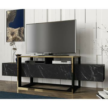 Comoda TV Bianco, 160x46.1x49.8 cm - Negru Marmura