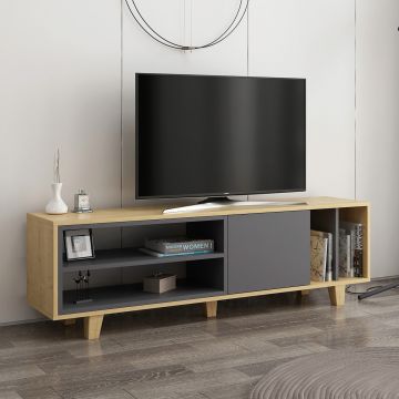 Comoda TV, Colman, Rosmar, 160x35x48.6 cm, Stejar / Antracit