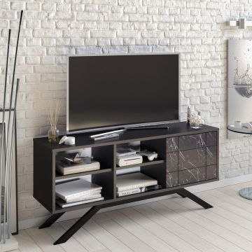 Comoda TV, Decorotika, North, 130x38.6x58.6 cm, Negru / Marmură