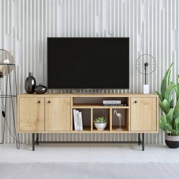 Comoda TV, Elegance, Lucas v2, 150x40x55 cm, Stejar / Negru