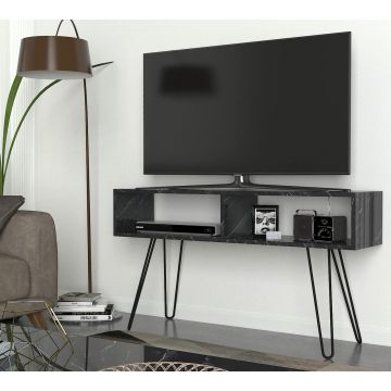 Comoda TV, Furny Home, Alya, 120x68.1x29.5 cm, Marmură / Negru
