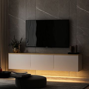 Comoda TV, Inarch, Neon, 160x35x32 cm, Stejar alb