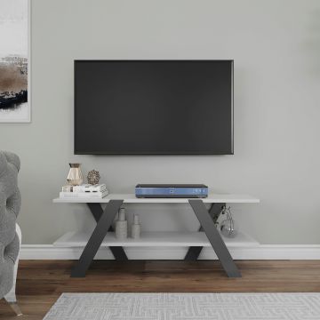 Comoda TV, Kalune Design, April, 120x45x33.1 cm, Alb/Gri