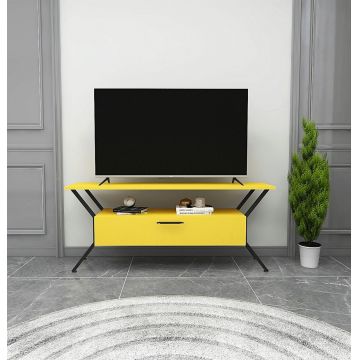 Comoda TV, Kalune Design, Tarz, 124x54x35 cm, Galben/Negru