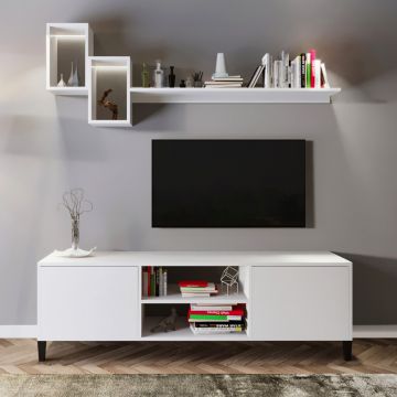 Comoda TV, Lacivert, Özel Tasarım Tv Ünitesi Beyaz L510, Alb