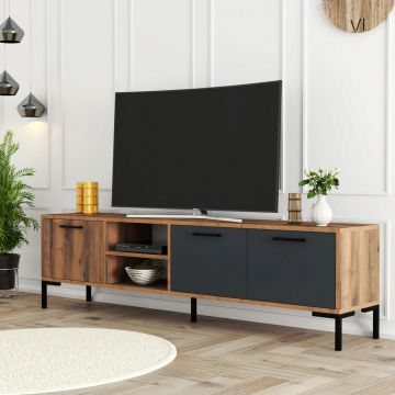 Comoda TV, Mezza, Aurora 1590 , 150x52x34 cm, Nuc / Antracit