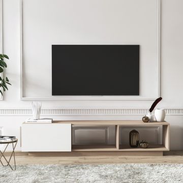 Comoda TV, Minima, Lepando, 180x41.4x37 cm, Stejar / Alb