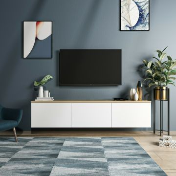 Comoda TV Neon, 160x32x35 cm - Stejar/Alb