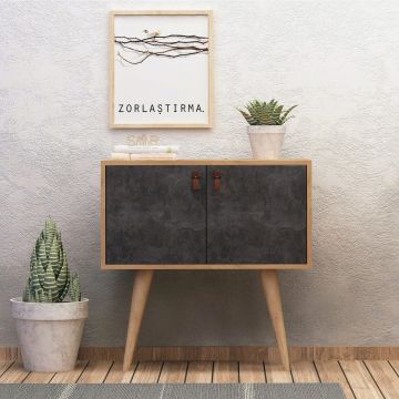 Consola, Mod Design, Dencia, 80x80x80 cm, Stejar / Gri închis