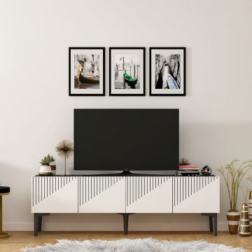 Comoda TV, Olivia, Draw, 154x45x37 cm, PAL, Alb/Negru