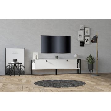 Comoda TV, Puqa Design, Ahu, 160x50.4x24.5 cm, PAL, Alb