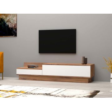 Comoda TV, Puqa Design, Barko, 160x35x35 cm, PAL, Pin Atlantic / Alb