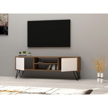 Comoda TV, Puqa Design, Eva, 140x50x30 cm, PAL, Nuc/Alb