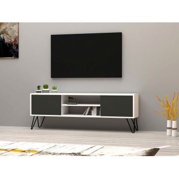 Comoda TV, Puqa Design, Hare, 140x50x30 cm, PAL, Alb / Antracit