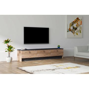 Comoda TV, Puqa Design, Pega, 160x35x35 cm, PAL, Negru / Safir