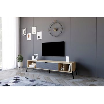 Comoda TV, Puqa Design, Ponza, 160x36x40 cm, PAL, Stejar safir / Antracit