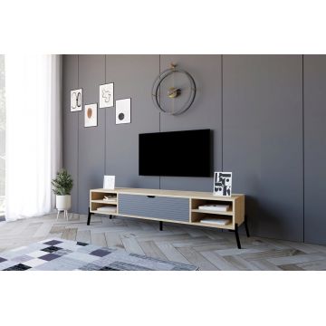 Comoda TV, Puqa Design, Santa, 160x36x40 cm, PAL, Stejar safir / Antracit