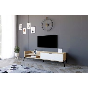 Comoda TV, Puqa Design, Trezza, 160x36x40 cm, PAL, Stejar Safir / Alb