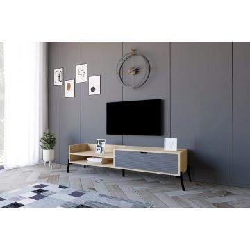 Comoda TV, Puqa Design, Trezza, 160x36x40 cm, PAL, Stejar safir / Antracit