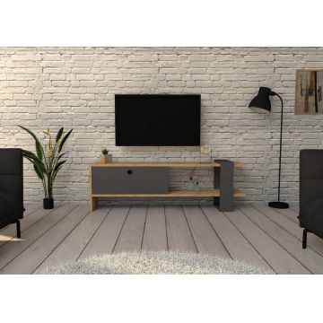 Comoda TV, Puqa Design, Yonca, 120x36.8x25 cm, PAL, Antracit / Stejar