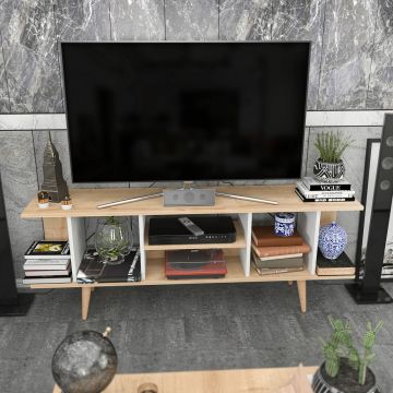 Comoda TV, Retricy, Akya, 160x35x38.6 cm, PAL, Safir / Alb