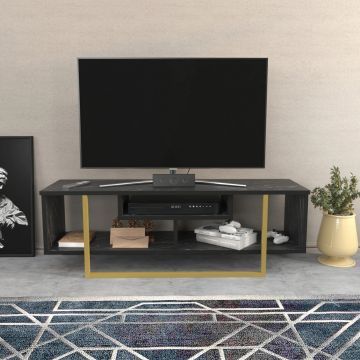 Comoda TV, Retricy, Asal 120, 120x35.2x40.2 cm, PAL, Negru/Auriu