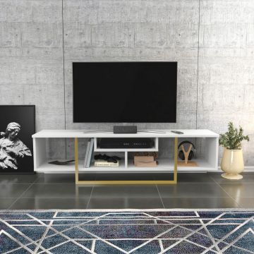 Comoda TV, Retricy, Asal 150, 150x35.2x40 cm, PAL, Alb/Auriu