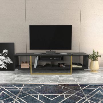 Comoda TV, Retricy, Asal 150, 150x35.2x40 cm, PAL, Negru/Auriu