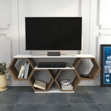 Comoda TV, Retricy, Bal, 140x29.6x55.5 cm, PAL, Alb/Maro