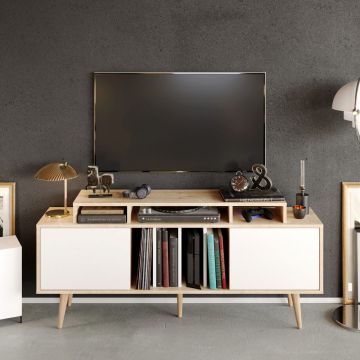 Comoda TV, Retricy, Char, 160x35x70.8 cm, PAL, Alb / Safir