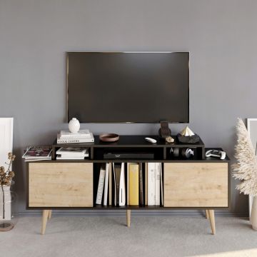 Comoda TV, Retricy, Char, 160x35x70.8 cm, PAL, Negru / Safir