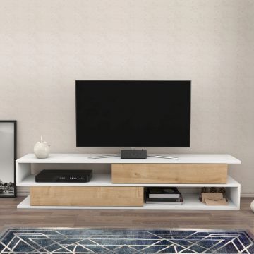 Comoda TV, Retricy, Cortez, 160x35.3x38.6 cm, PAL, Stejar alb