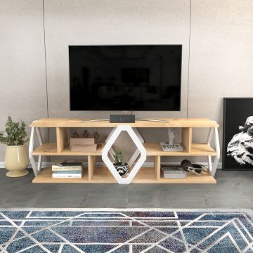Comoda TV, Retricy, Erisa, 140x35x45 cm, PAL, Safir / Alb