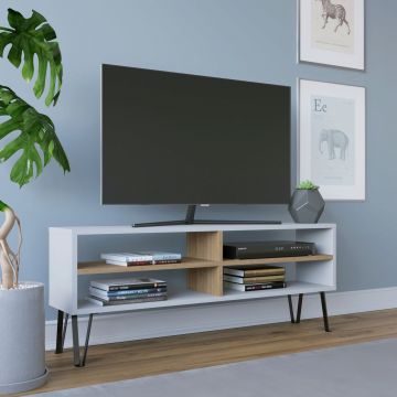 Comoda TV, Retricy, Farrar, 120x25x46.6 cm, PAL, Stejar alb