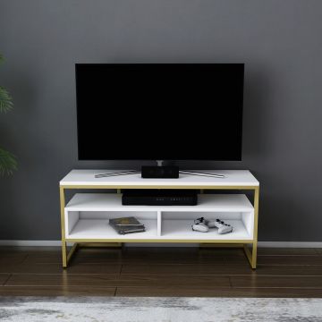 Comoda TV, Retricy, Merrion, 110x35x49.9 cm, PAL, Aur/Alb