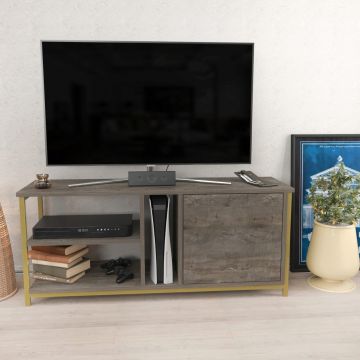 Comoda TV, Retricy, Neola, 120x35.3x50.8 cm, PAL, Auriu / Gri închis