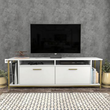 Comoda TV, Retricy, Omar, 160x35x50.8 cm, PAL, Alb/Auriu