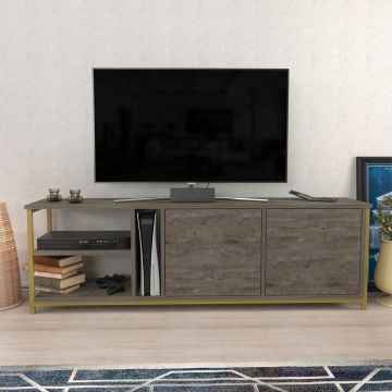 Comoda TV, Retricy, Primrose, 160x35.3x50.8 cm, PAL, Gri închis / Stejar