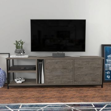 Comoda TV, Retricy, Primrose, 160x35.3x50.8 cm, PAL, Negru / Gri închis