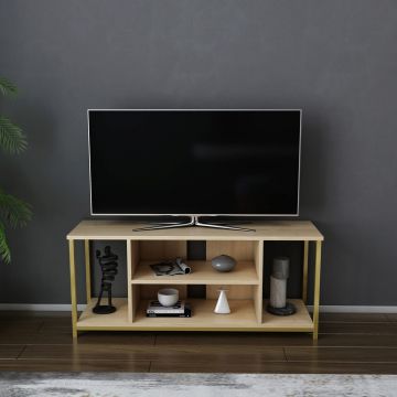 Comoda TV, Retricy, Rinaldo, 120x35x50.8 cm, PAL, Aur / Stejar