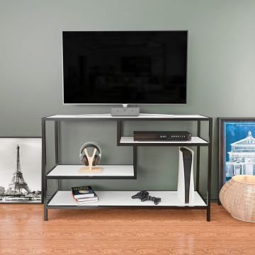 Comoda TV, Retricy, Robbins, 120x39x75 cm, PAL, Alb/Negru